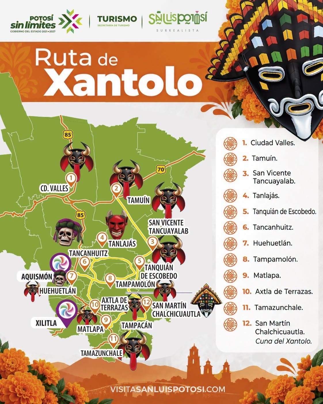Ruta del Xantolo 2026: los 12 municipios de la celebración en la Huasteca Potosina